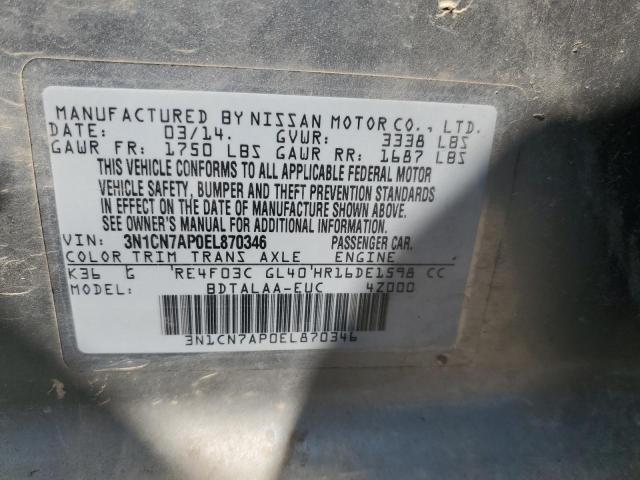 3N1CN7AP0EL870346 - 2014 NISSAN VERSA S GRAY photo 12