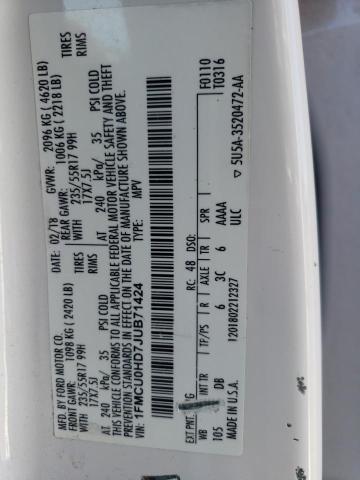 1FMCU0HD7JUB71424 - 2018 FORD ESCAPE SEL Biały zdjęcie 12