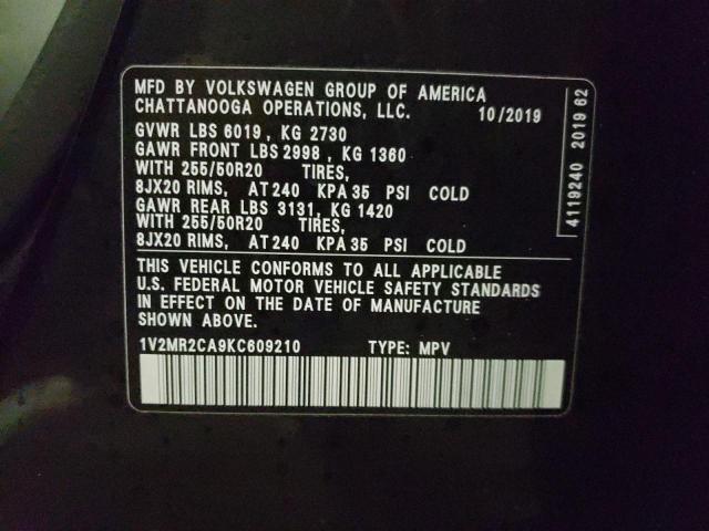 1V2MR2CA9KC609210 - 2019 VOLKSWAGEN ATLAS SEL BLACK photo 13