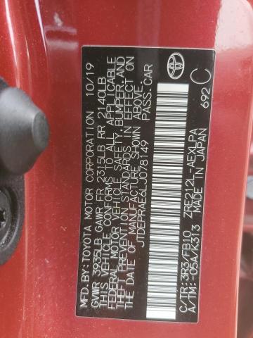 JTDEPRAE6LJ078149 - 2020 TOYOTA COROLLA LE RED photo 12