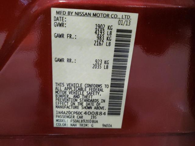 1N4AZ0CP6DC400884 - 2013 NISSAN LEAF S BURGUNDY photo 12