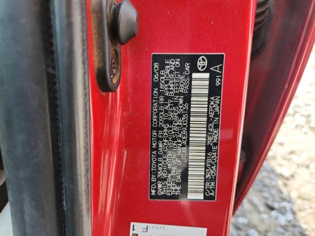 JTDBL40E89J035136 - 2009 TOYOTA COROLLA BASE RED photo 12