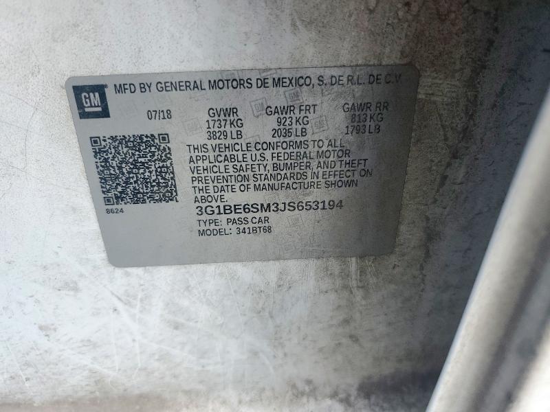 3G1BE6SM3JS653194 - 2018 CHEVROLET CRUZE LT 白色 照片 12