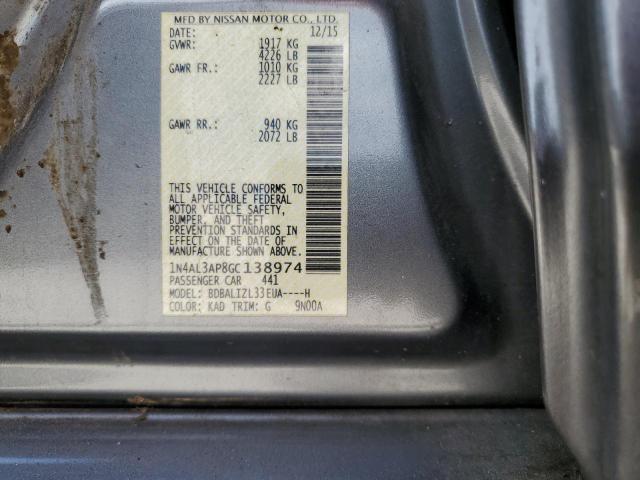 1N4AL3AP8GC138974 - 2016 NISSAN ALTIMA 2.5 ნაცრისფერი ფოტო 12