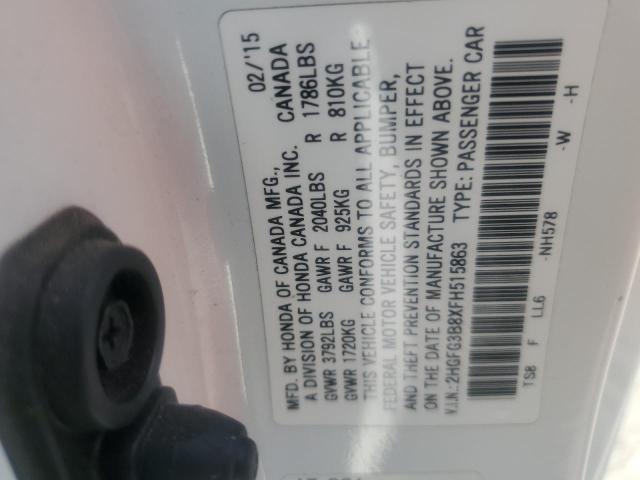 2HGFG3B8XFH515863 - 2015 HONDA CIVIC EX WHITE photo 12