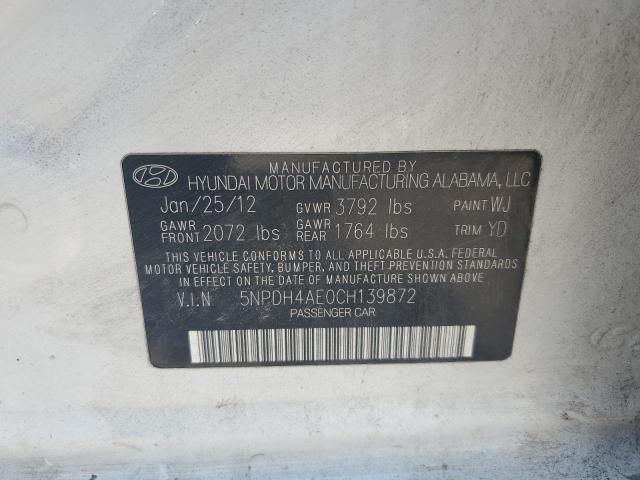 5NPDH4AE0CH139872 - 2012 HYUNDAI ELANTRA GLS WHITE photo 12