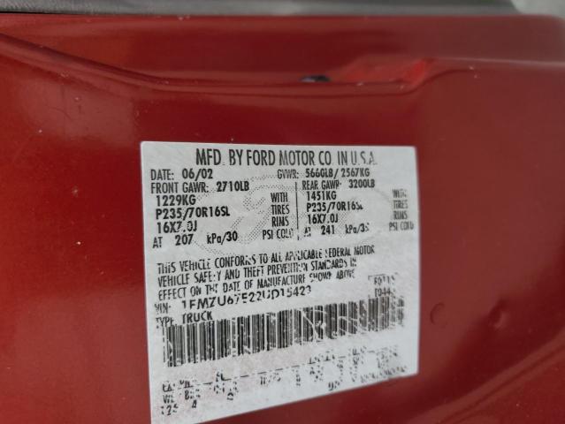 1FMZU67E22UD15423 - 2002 FORD EXPLORER S Qırmızı foto 13