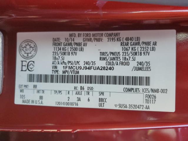 1FMCU9J94FUA28240 - 2015 FORD ESCAPE TITANIUM 红色 照片 13