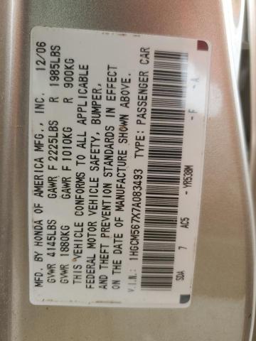 1HGCM567X7A083493 - 2007 HONDA ACCORD EX GOLD photo 12