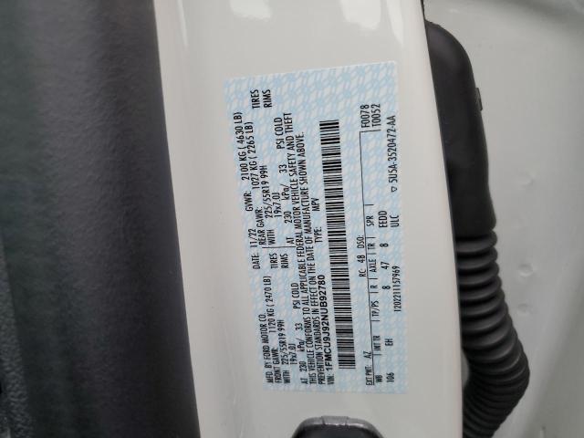 1FMCU9J92NUB92780 - 2022 FORD ESCAPE TITANIUM WHITE photo 12