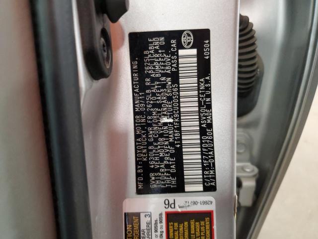 4T1BF1FK9CU005065 - 2012 TOYOTA CAMRY BASE SILVER photo 12