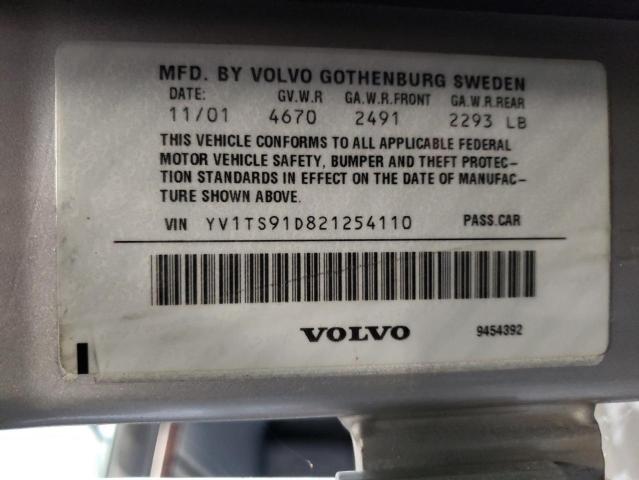 YV1TS91D821254110 - 2002 VOLVO S80 T6 TURBO SILVER photo 12