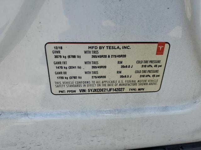 5YJXCDE21JF142027 - 2018 TESLA MODEL X 白色 照片 13