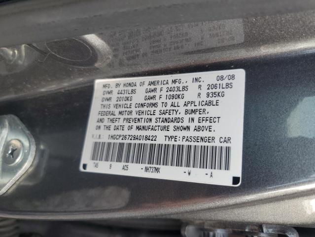 1HGCP26729A018422 - 2009 HONDA ACCORD EX GRAY photo 12