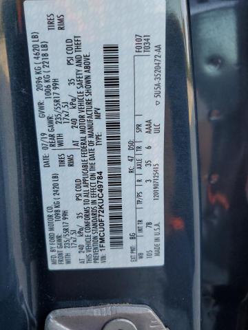 1FMCU0F72KUC49784 - 2019 FORD ESCAPE S 灰色 照片 12