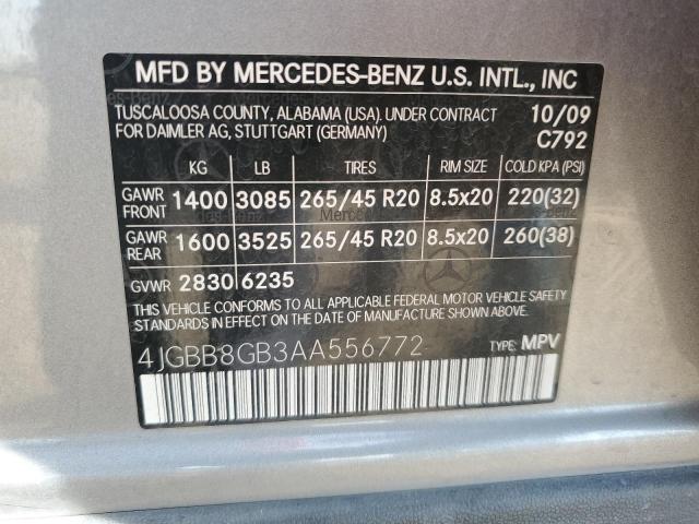 4JGBB8GB3AA556772 - 2010 MERCEDES-BENZ ML 350 4MATIC GRAY photo 13
