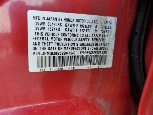 JHMGE88289S041643 - 2009 HONDA FIT RED photo 13