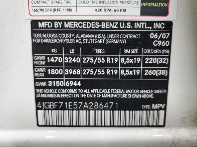 4JGBF71E57A286471 - 2007 MERCEDES-BENZ GL 450 4MATIC WHITE photo 13