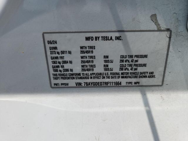 7SAYGDED7RF111664 - 2024 TESLA MODEL Y Ақ фото 13