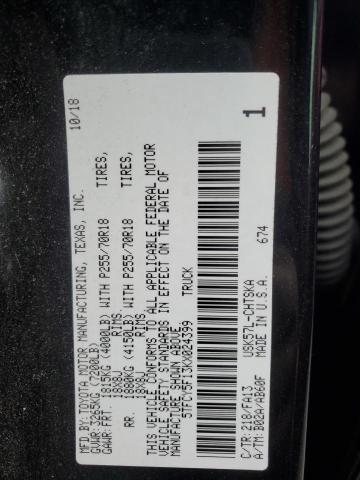 5TFCY5F13KX024399 - 2019 TOYOTA TUNDRA DOUBLE CAB SR/SR5 BLACK photo 12