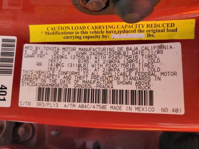 3TMJU4GN6AM098726 - 2010 TOYOTA TACOMA DOUBLE CAB PRERUNNER BURGUNDY photo 12