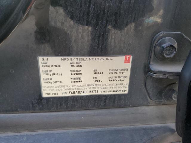 5YJSA1E1XGF155731 - 2016 TESLA MODEL S Noir photo 12