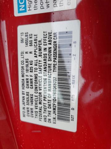JHMZF1D47DS003737 - 2013 HONDA CR-Z RED photo 12