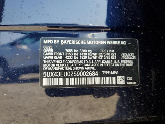 5UX43EU02S9002684 - 2025 BMW X5 XDRIVE50E BLUE photo 12