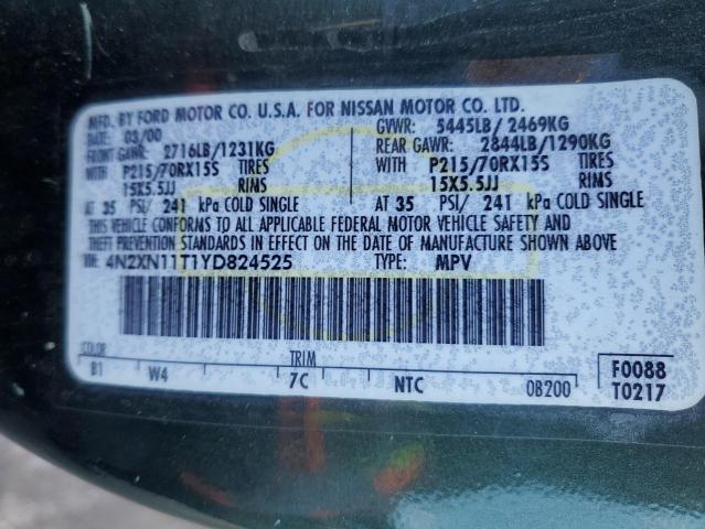 4N2XN11T1YD824525 - 2000 NISSAN QUEST SE GREEN photo 13