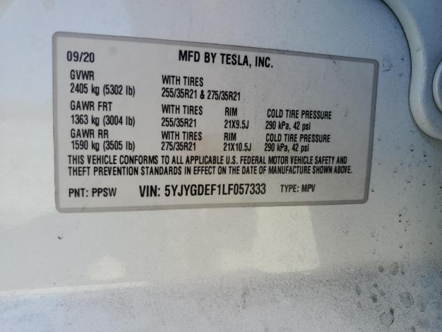 5YJYGDEF1LF057333 - 2020 TESLA MODEL Y WHITE photo 13
