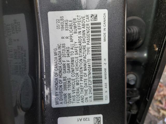 2HGFE2F57NH584170 - 2022 HONDA CIVIC SPORT 灰色 照片 12