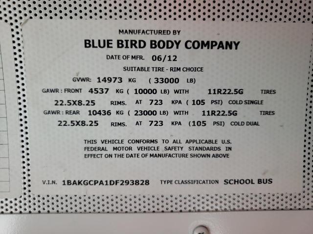 1BAKGCPA1DF293828 - 2013 BLUE BIRD SCHOOL BUS YELLOW photo 12