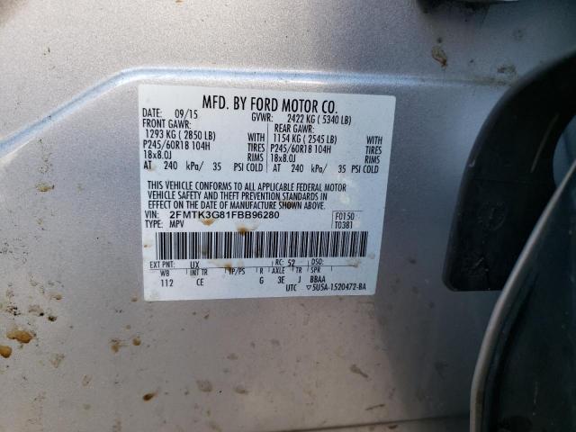 2FMTK3G81FBB96280 - 2015 FORD EDGE SE SILVER photo 13