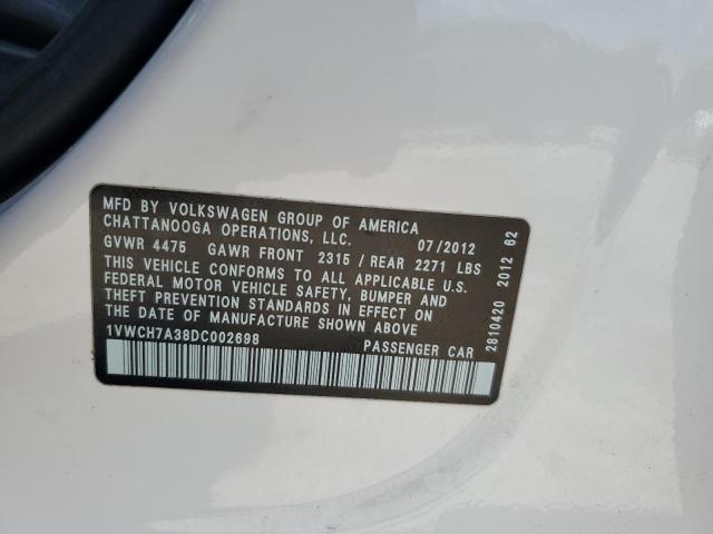 1VWCH7A38DC002698 - 2013 VOLKSWAGEN PASSAT SEL WHITE photo 12