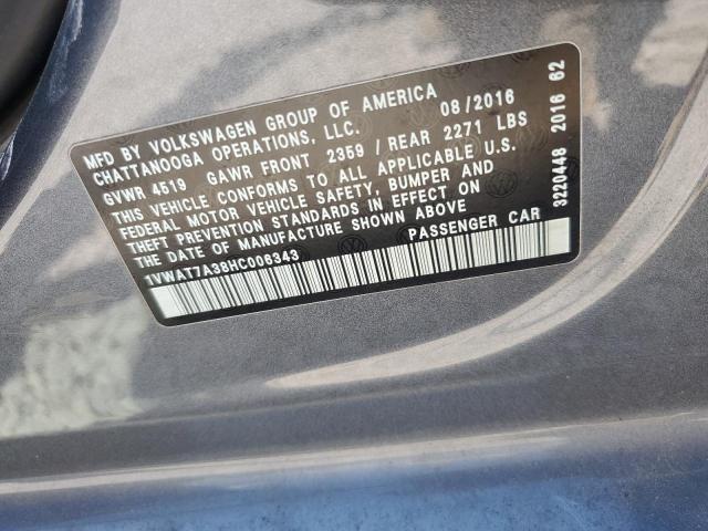 1VWAT7A38HC006343 - 2017 VOLKSWAGEN PASSAT S ნაცრისფერი ფოტო 13