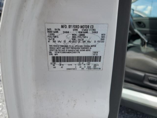 1FMYU96H46KD56176 - 2006 FORD ESCAPE HEV WHITE photo 13