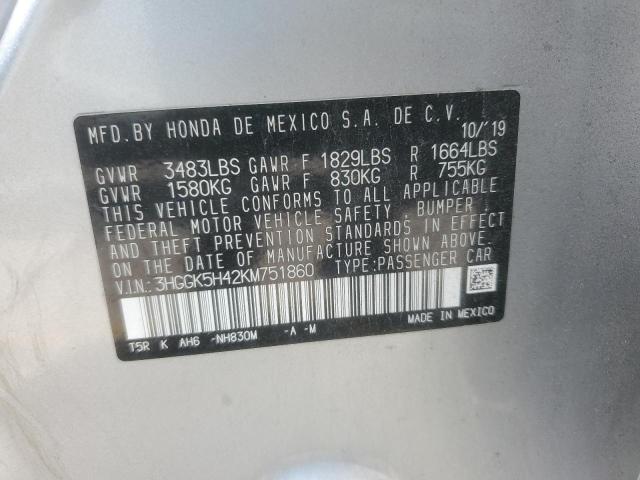 3HGGK5H42KM751860 - 2019 HONDA FIT LX Argent photo 14