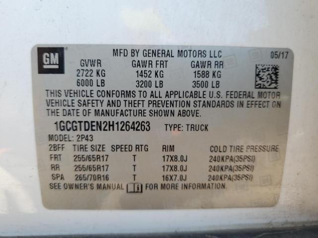 1GCGTDEN2H1264263 - 2017 CHEVROLET COLORADO Z71 WHITE photo 12