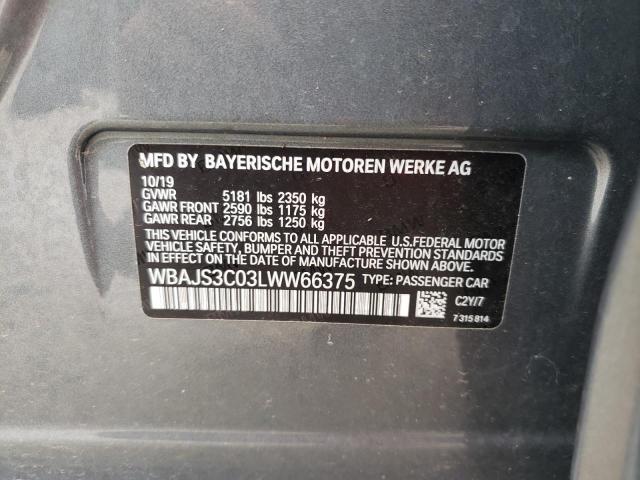 WBAJS3C03LWW66375 - 2020 BMW 540 XI GRAY photo 12