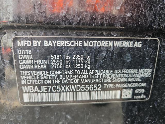 WBAJE7C5XKWD55652 - 2019 BMW 540 XI BLACK photo 12