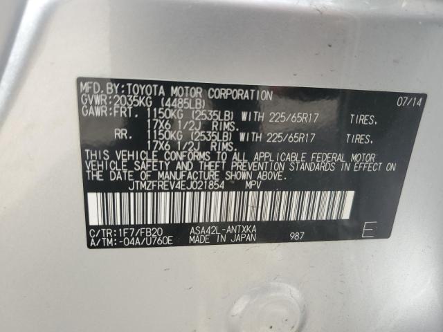 JTMZFREV4EJ021854 - 2014 TOYOTA RAV4 LE SILVER photo 13