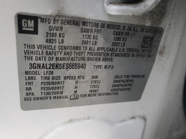 3GNAL2EK5ES665940 - 2014 CHEVROLET CAPTIVA LS 白色 照片 12