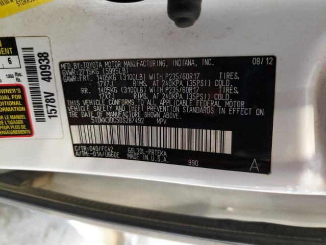 5TDKK3DC5DS287492 - 2013 TOYOTA SIENNA LE თეთრი ფოტო 14