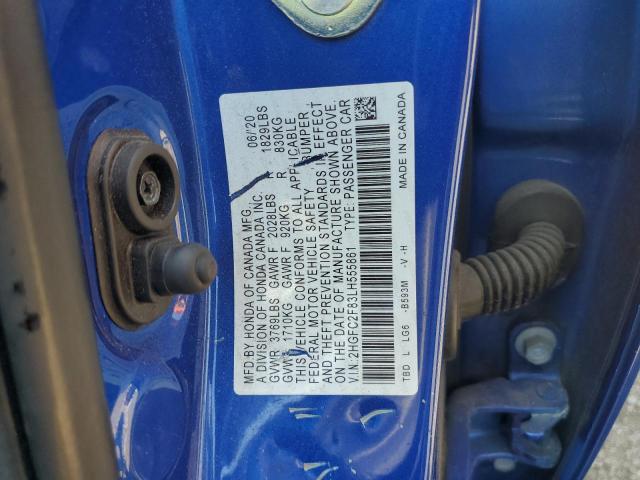 2HGFC2F83LH555861 - 2020 HONDA CIVIC SPORT BLUE photo 12