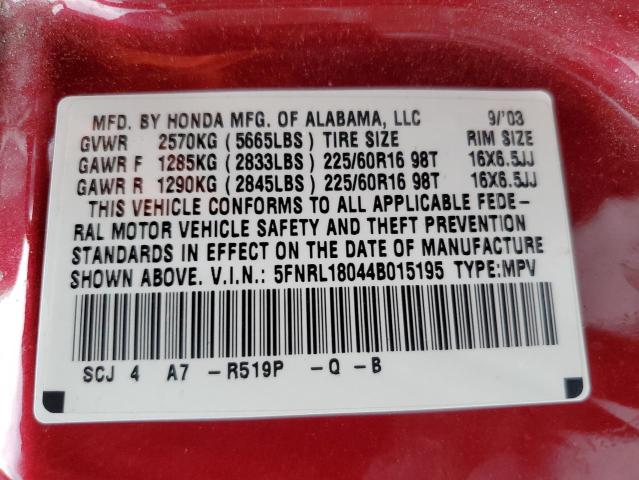 5FNRL18044B015195 - 2004 HONDA ODYSSEY EXL BURGUNDY photo 14