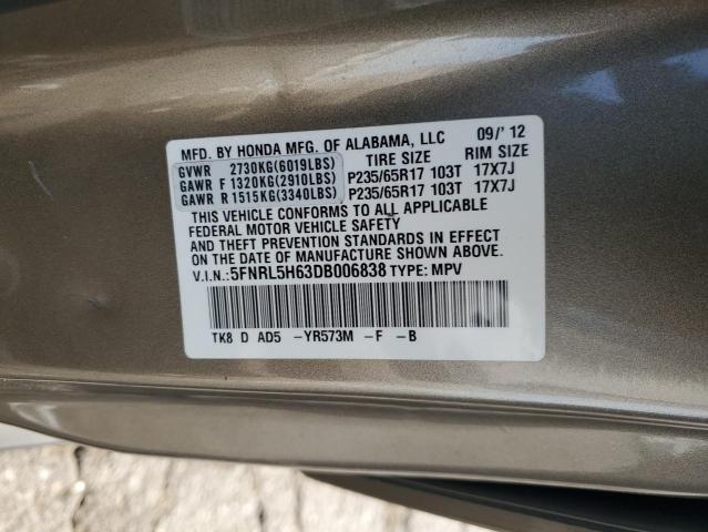 5FNRL5H63DB006838 - 2013 HONDA ODYSSEY EXL GOLD photo 14