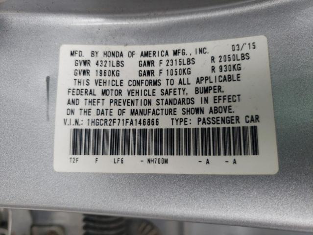 1HGCR2F71FA146866 - 2015 HONDA ACCORD EX SILVER photo 13