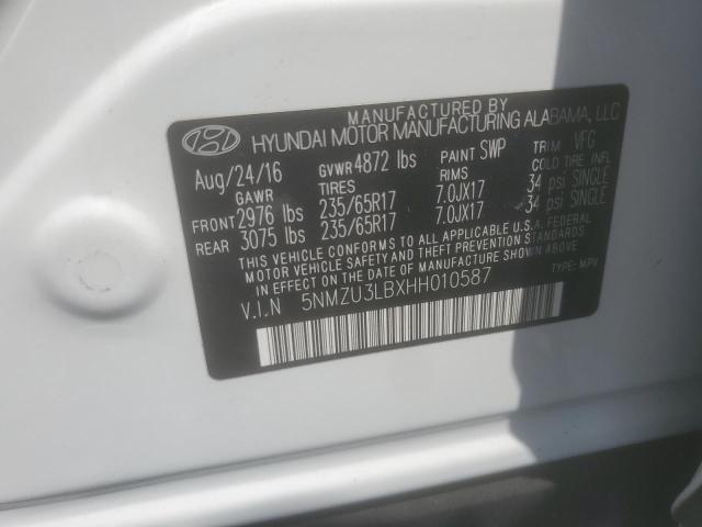 5NMZU3LBXHH010587 - 2017 HYUNDAI SANTA FE SPORT WHITE photo 13
