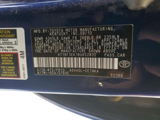 4T1BF3EK1BU652832 - 2011 TOYOTA CAMRY BASE Синій фото 12