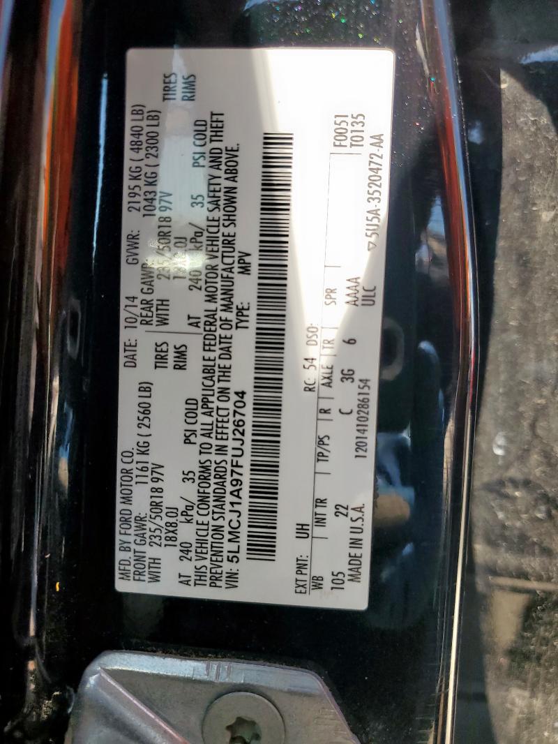 5LMCJ1A97FUJ26704 - 2015 LINCOLN MKC BLACK photo 13